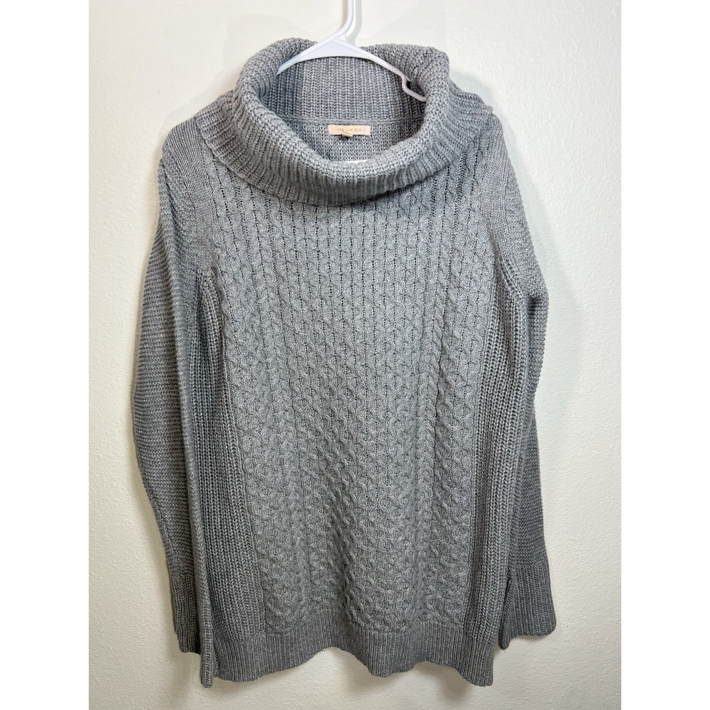 Skies Are Blue Gray Turtleneck Sweater Cable Knit Angora Blend Heritage XL